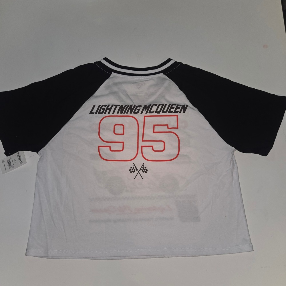 Disney Pixar Cars Lightning McQueen Racing Raglan T-Shirt White Black Womens L - Picture 2 of 5